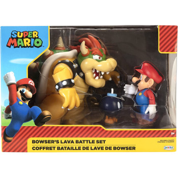Super Mario 64515 de Figuras Nintendo Diorama Mario vs Browser-Incluye BOM-OMB para darle Mayor emocion Brothers Bros, y Bob Action Figures, Lava Battle Set,Yellow,18 centimeters