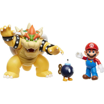 Super Mario 64515 de Figuras Nintendo Diorama Mario vs Browser-Incluye BOM-OMB para darle Mayor emocion Brothers Bros, y Bob Action Figures, Lava Battle Set,Yellow,18 centimeters