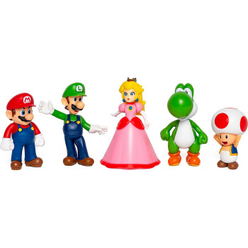 Super Mario Mario, Luigi, Princess Peach, Yoshi & Toad Exclusive 2.5-Inch Mini Figure 5-Pack