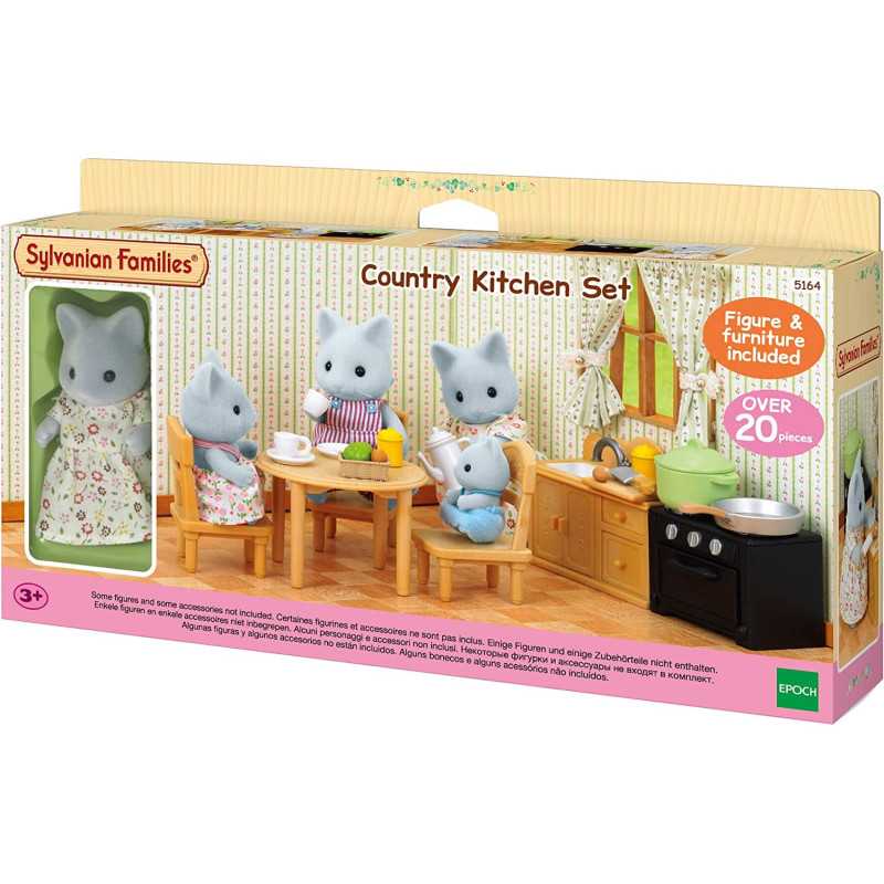 Sylvanian Families Country Kitchen Set with Cat Mother, Multi-Colour, 5164