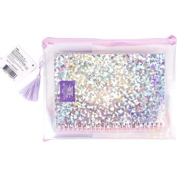 Three Cheers for Girls - Holowave All in One Stationery Set - Notebook & Colored Pencil Kit for Kids & Teens - Includes Notebook, Colored Pencils, Erasers, Sharpener, Sticker Sheet, & Pencil Pouch