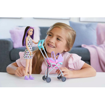 Barbie Skipper Babysitters Inc. Playset with Skipper Babysitter Doll Brunette, Stroller, Baby Doll & 5 Accessories, Toy for 3 Year Olds & Up, Mulicolor