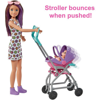 Barbie Skipper Babysitters Inc. Playset with Skipper Babysitter Doll Brunette, Stroller, Baby Doll & 5 Accessories, Toy for 3 Year Olds & Up, Mulicolor
