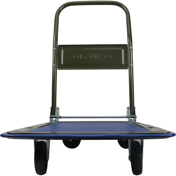 Olympia Tools 85-180 Folding & Rolling Flatbed Cart for Loading, Olive Green with Blue Bumper, 300 Lb. Load Capacity