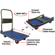 Olympia Tools 85-180 Folding & Rolling Flatbed Cart for Loading, Olive Green with Blue Bumper, 300 Lb. Load Capacity