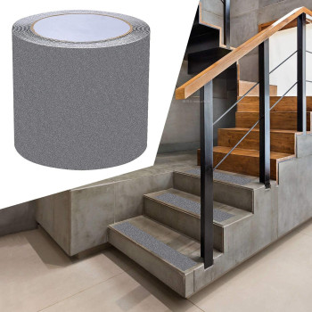 ONTWIE 16.4ft X 4 Inch Non Slip Safety Grip Tape for Stairs Steps Non Skid Tread High Traction Friction/Strong Grip Abrasive Adhesive Hazard Caution Tape- Gray (4" Width, Gray)