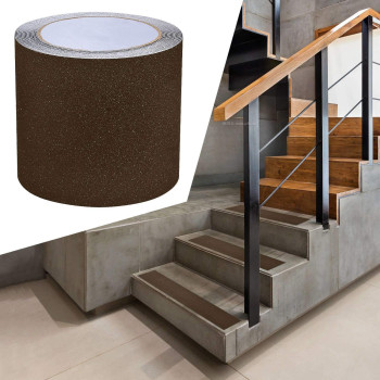 ONTWIE 16.4ft X 4 Inch Non Slip Safety Grip Tape for Stairs Steps Non Skid Tread High Traction Friction/Strong Grip Abrasive Adhesive Hazard Caution Tape(4" Width, Brown)
