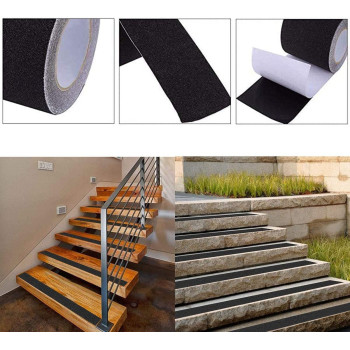 ONTWIE 2 Inch X 30 Foot Non Slip Safety Grip Tape for Stairs Steps Non Skid Tread High Traction Friction/Strong Grip Abrasive Adhesive Hazard Caution Tape- Black (2" Width, Black)