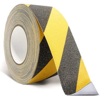 ONTWIE 2 Inch X 98.4ft Non Slip Safety Grip Tape for Stairs Steps Non Skid Tread High Traction Friction/Strong Grip Abrasive Adhesive Hazard Caution Tape- Black/Yellow