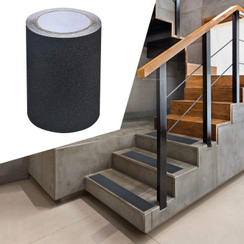 ONTWIE 6 inch x 30 Foot Non Slip Safety Grip Tape for Stairs Steps Non Skid Tread High Traction Friction/Strong Grip Abrasive Adhesive Hazard Caution Tape- Black (6" Width, Black)