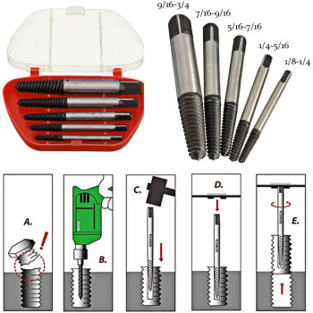 OriGlam 5PCS Screw Extractor Easy Out Set Drill Bits, Guide Broken Damaged Bolt Remover Tools Kit Set 3-9mm