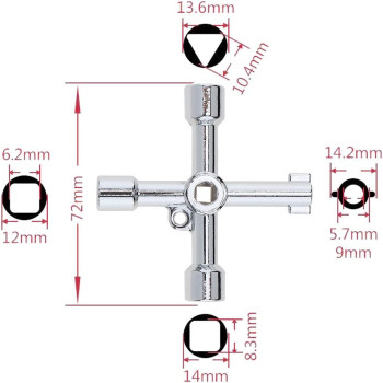 OriGlam 4-Way Key, Multi-Functional Utilities Key, Plumbing Key Wrench, Plumber Key Opening Key Tool for Electric Control Water Gas Meter Box Cupboard Cabinet Train