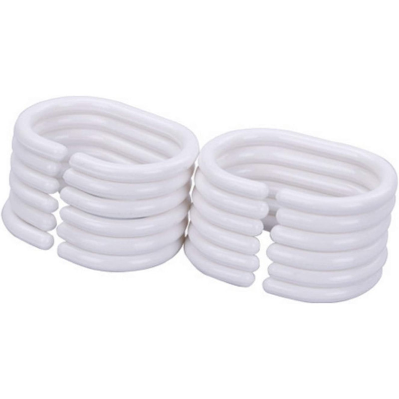Kidcia Plastic C Shape Shower Curtain Hook - Pack of 12, White