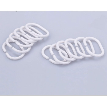 Kidcia Plastic C Shape Shower Curtain Hook - Pack of 12, White