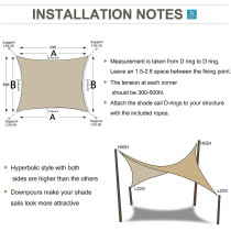 P&A Original Sun Shade Sail Rectangle 6 x 8 Meter, 185GSM Shade Sail UV Block Canopy Awning for Patio Backyard Lawn Garden Outdoor Activities for Patios, Lawn, Porch,Backyard,Sand Beige (3 x 3 Meter)