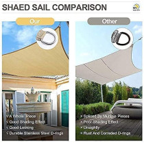 P&A Original Sun Shade Sail Rectangle 6 x 8 Meter, 185GSM Shade Sail UV Block Canopy Awning for Patio Backyard Lawn Garden Outdoor Activities for Patios, Lawn, Porch,Backyard,Sand Beige (3 x 3 Meter)