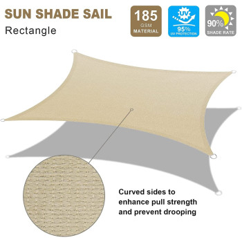P&A Original Sun Shade Sail Rectangle 6 x 8 Meter, 185GSM Shade Sail UV Block Canopy Awning for Patio Backyard Lawn Garden Outdoor Activities for Patios, Lawn, Porch,Backyard,Sand Beige (3 x 5 Meter)