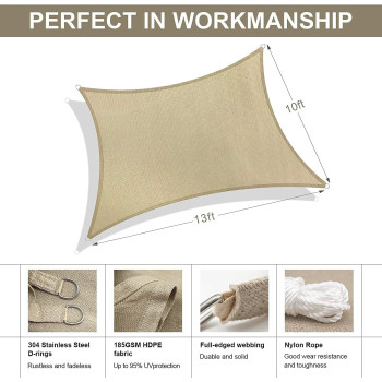 P&A Original Sun Shade Sail Rectangle 6 x 8 Meter, 185GSM Shade Sail UV Block Canopy Awning for Patio Backyard Lawn Garden Outdoor Activities for Patios, Lawn, Porch,Backyard,Sand Beige (3 x 5 Meter)