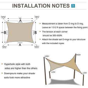 P&A Original Sun Shade Sail Rectangle 6 x 8 Meter, 185GSM Shade Sail UV Block Canopy Awning for Patio Backyard Lawn Garden Outdoor Activities for Patios, Lawn, Porch,Backyard,Sand Beige (3 x 5 Meter)