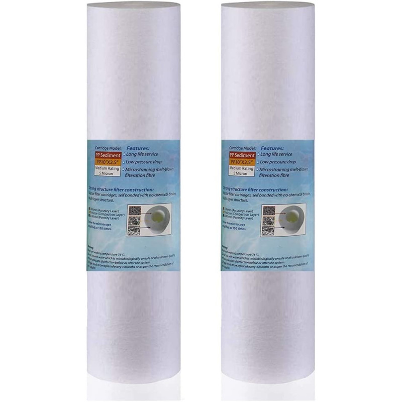 Royal Apex Water Filter Replacement Cartridges 10" Polypropylene Cotton Sponge Universal Cartridges, Standard Pre-filter Yarn Sediment for Standard RO Systems (Pack of 2, 10" Sponge (70g))