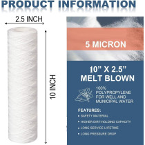 Royal Apex Water Filter Replacement Cartridges 10" Polypropylene Cotton Sponge Universal Cartridges, Standard Pre-filter Yarn Sediment for Standard RO Systems (Pack of 5, 10" Cotton Yarn (110g))