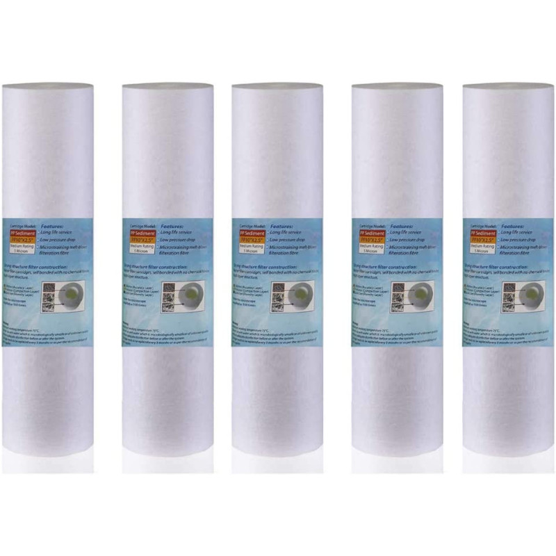 HARDWAREUAE Water Filter Replacement Cartridges 10" Polypropylene Cotton Sponge Universal Cartridges, Standard Pre-filter Yarn Sediment for Standard RO Systems (Pack of 5, 10" Sponge (70g))