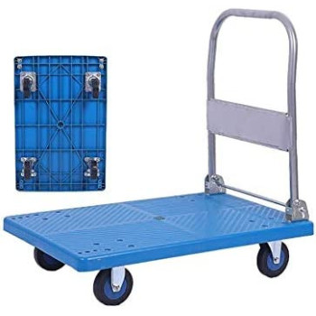 HARDWAREUAE Flatbed Trolley Foldable 300KG Capacity PVC Platform Hand Truck Dolly Trolley Push Cart for Pulling Moving Goods Cartons (60X90cm)