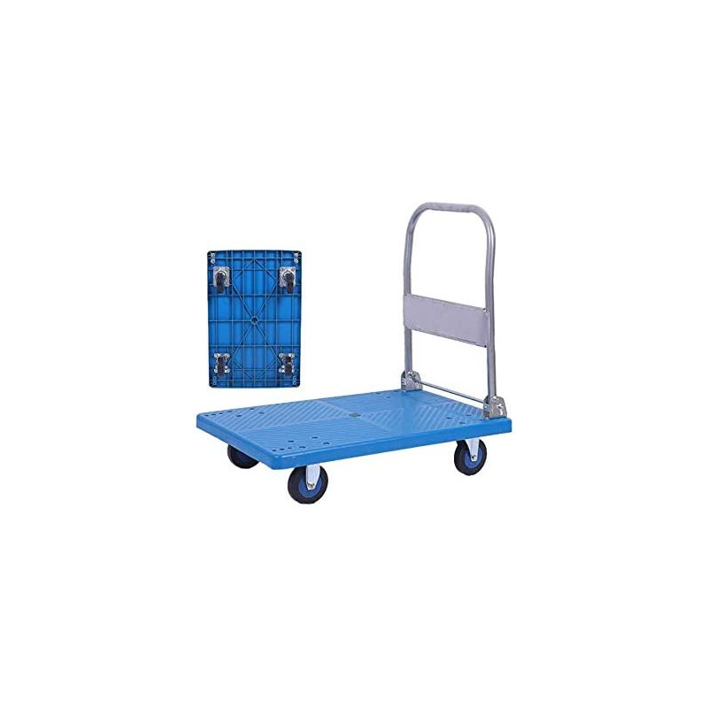 Rubik Flatbed Trolley Foldable 300KG Capacity PVC Platform Hand Truck Dolly Trolley Push Cart for Pulling Moving Goods Cartons (Medium, 47x70cm)