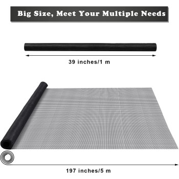 Ruisita Window Screen Replacement Adjustable Fiberglass Screen Mesh DIY Screen Replacement for Windows Doors and Patio Screen, 39 x 197 Inches, Black
