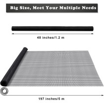 Ruisita Window Screen Replacement Adjustable Fiberglass Screen Mesh DIY Screen Replacement for Windows Doors and Patio Screen, 48 x 197 Inches, Black