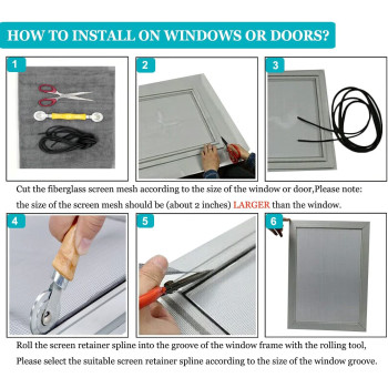 Senneny 48" x 117" Adjustable Window Screens, DIY Custom Fiberglass Screen Mesh, Window Screen Replacement for Windows Doors and Patio Screens, Premium Pet Screen (48" x 117", Black)