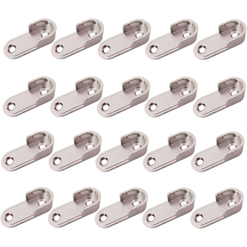 Sipery 20Pcs Oval Closet Rod End Supports Flanges Socket Wardrobe Hanging Rail Rod End Bracket Support for 16mm/0.6inch Diameter Rod with Screws