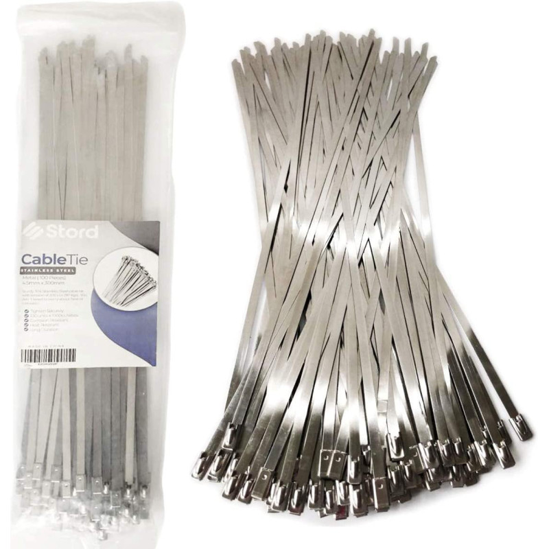 Stord Metal Stainless Steel Zip Ties by Stord - 100-pack, 12 inches