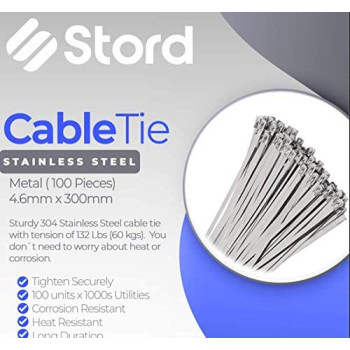 Stord Metal Stainless Steel Zip Ties by Stord - 100-pack, 12 inches 