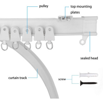 SuperMMarK 9.8 Feet Flexible Bendable Curtain Track Straight Curved Ceiling Track Set Top Side & Ceiling Mounting for L Shape U Shape Bay Windows Shower Curtains Room Divider
