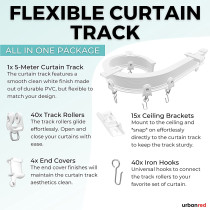 UrbanRed 5M Ceiling Curtain Track Ceiling Track Ceiling Mount for Curtain Rail with Track Curtain System Bunk Bed Curtains RV Curtain Track Bendable Ceiling Track Room Divider Ceiling Track for Curtains