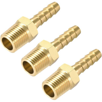 uxcell Brass Barb Hose Fitting Connector 1/4" Barbed x 1/4 NPT Male Pipe 3pcs