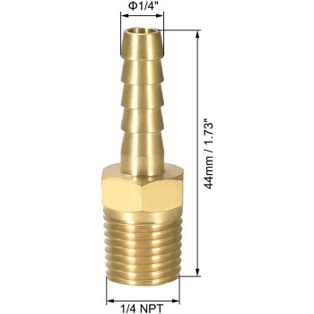 uxcell Brass Barb Hose Fitting Connector 1/4" Barbed x 1/4 NPT Male Pipe 3pcs