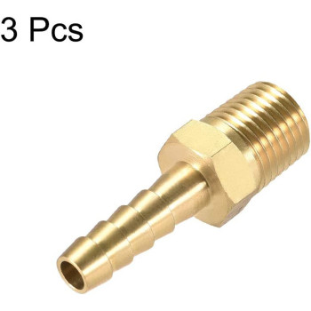 uxcell Brass Barb Hose Fitting Connector 1/4" Barbed x 1/4 NPT Male Pipe 3pcs