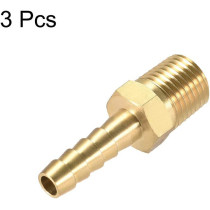 uxcell Brass Barb Hose Fitting Connector 1/4" Barbed x 1/4 NPT Male Pipe 3pcs