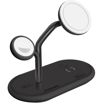 Promate MagSafe Charger with 15W Stand, 24W PD Type-C, 5W MFi Apple Watch Charger and 5W/10W Qi Pad, Synergy Black