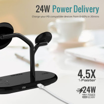 Promate MagSafe Charger with 15W Stand, 24W PD Type-C, 5W MFi Apple Watch Charger and 5W/10W Qi Pad, Synergy Black