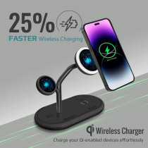 Promate MagSafe Charger with 15W Stand, 24W PD Type-C, 5W MFi Apple Watch Charger and 5W/10W Qi Pad, Synergy Black