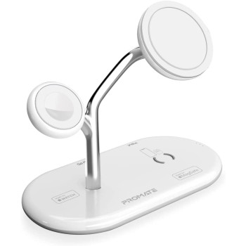 Promate MagSafe Charging Station with 5W Magnetic MFi Apple Watch Charger Pro, iPhone14,iPad Air,Synergy White