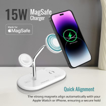 Promate MagSafe Charging Station with 5W Magnetic MFi Apple Watch Charger Pro, iPhone14,iPad Air,Synergy White