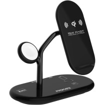 Promate Wireless Charging Station, 4-in-1 Charging Dock with 5W Magnetic MFi Apple Watch Charger, Bonsai, Black