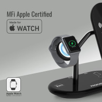 Promate Wireless Charging Station, 4-in-1 Charging Dock with 5W Magnetic MFi Apple Watch Charger, Bonsai, Black