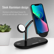 Promate Wireless Charging Station, 4-in-1 Charging Dock with 5W Magnetic MFi Apple Watch Charger, Bonsai, Black