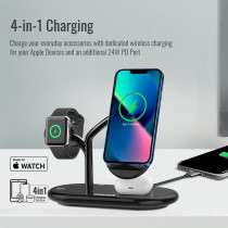 Promate Wireless Charging Station, 4-in-1 Charging Dock with 5W Magnetic MFi Apple Watch Charger, Bonsai, Black