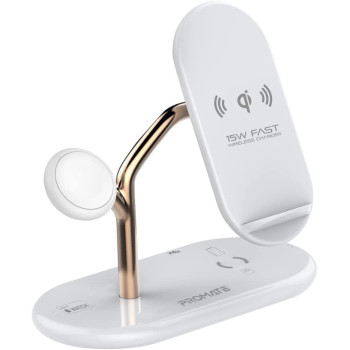 Promate Wireless Charging Station, 4-in-1 Charging Dock with 5W Magnetic MFi Apple Watch Charger, Bonsai, Gold